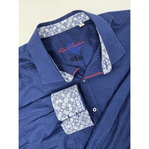 Robert Graham Shirt  Mens 3XLT Highland Long Sleeve Navy Paisley XXXLT Flip Cuff